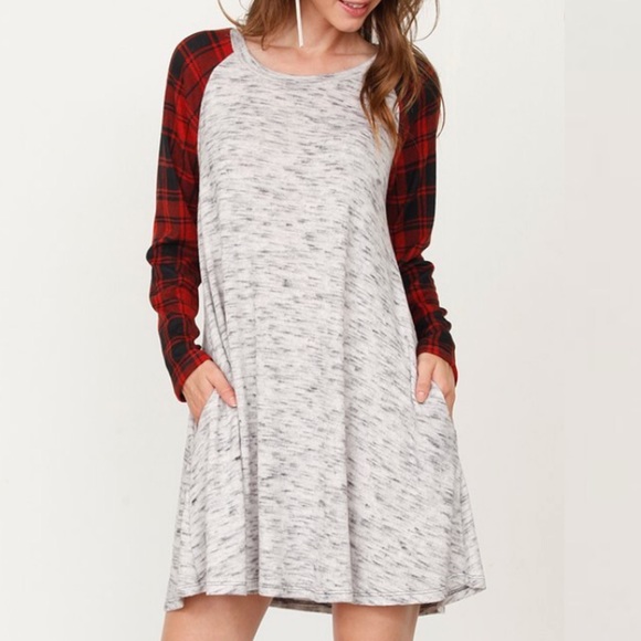 egs by eloges Dresses & Skirts - Heather Gray &Red Plaid-Accent Shift Dress